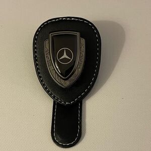 Mercedes Benz Sunglass Holder for Car with Logo Black PU Leather NWT